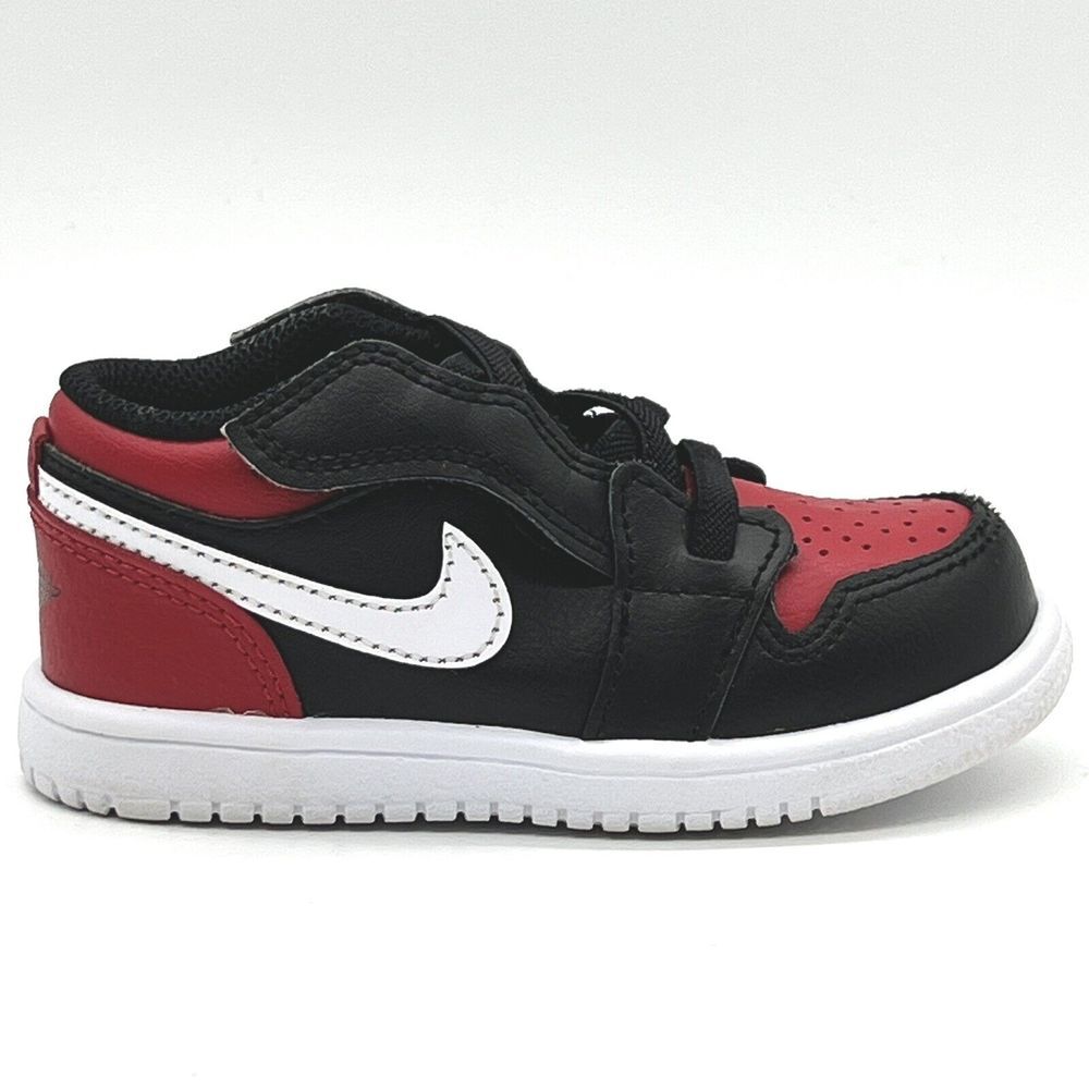 Jordan 1 Low ALT Toddler Size 7c CI3436-066 Black Red Faux Laces Open Strap‎